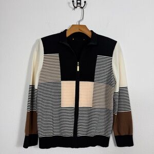 St. John Colorblock Striped Full Zip Wool Blend Sweater Sz Small